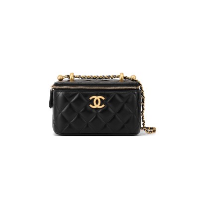 CHANEL MASTER COW LEATHER MAKEUP BAG BOX BAG CROSSBODY BAG SHOULDER BAG WOMEN'S BLACK AP3651 (16*10*8cm)